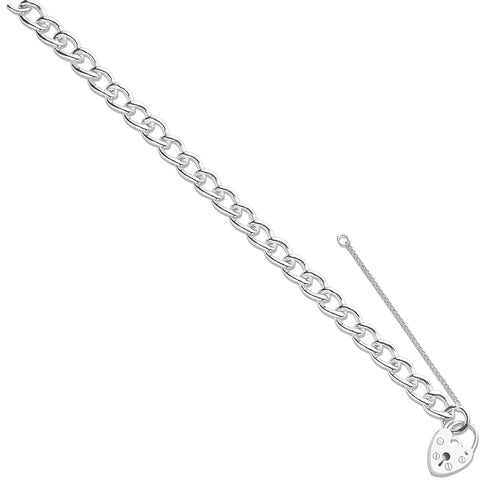 925 Sterling Silver Open Curb & Padlock Charm Bracelet