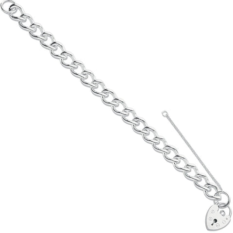 925 Sterling Silver Open Curb & Padlock Charm Bracelet