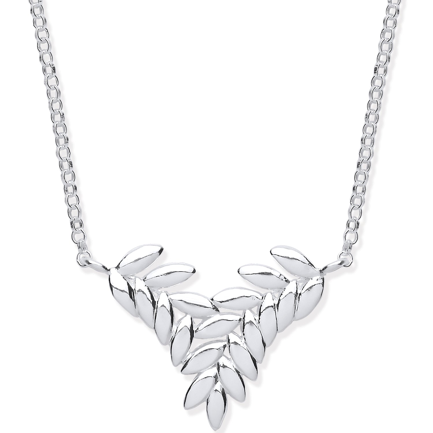 925 Sterling Silver Barley Leaf Necklace 16" - 18" Extender