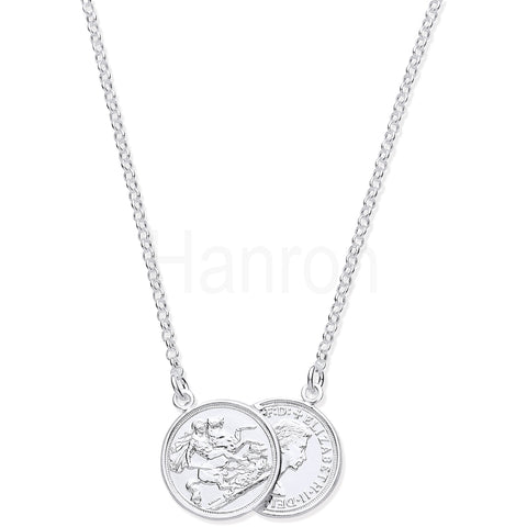 925 Sterling Silver Double Coin Pendant 17" Necklace