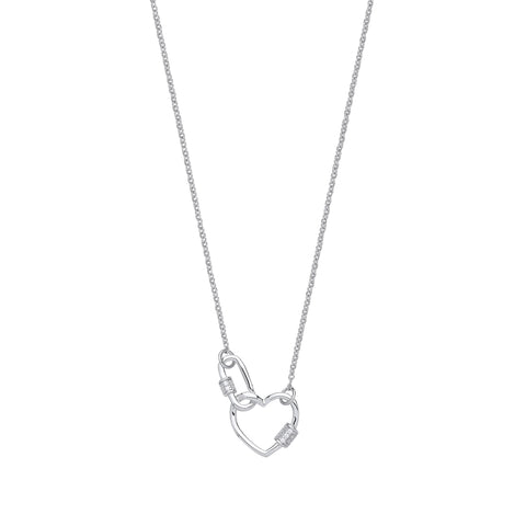 925 Sterling Silver Heart Paper Clip Cubic Zirconia 16" Necklace