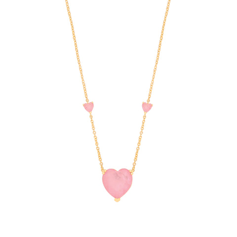 925 Sterling Silver Yellow Gold Coated Pink Heart Drop Necklace 18" Chain