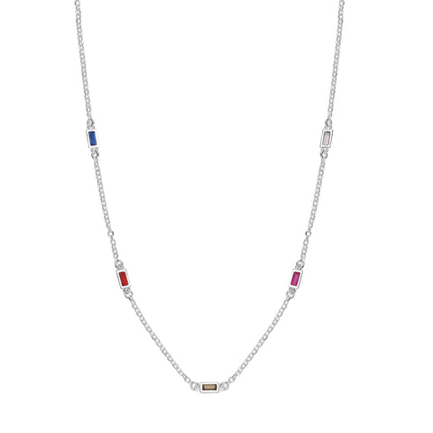 925 Sterling Silver Five Colour Cubic Zirconia Necklace