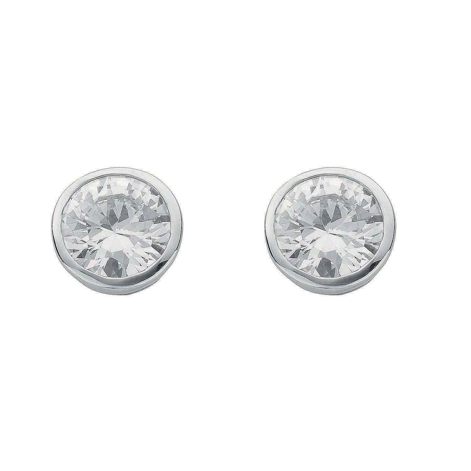 925 Sterling Silver Round Rub Over Setting 8mm Cubic Zirconia Stud Earrings