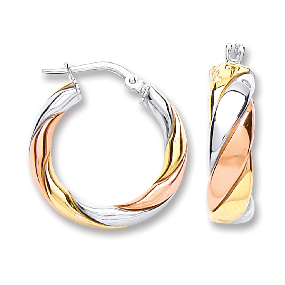 925 Sterling Silver Three Colour Round Hoop Earrings
