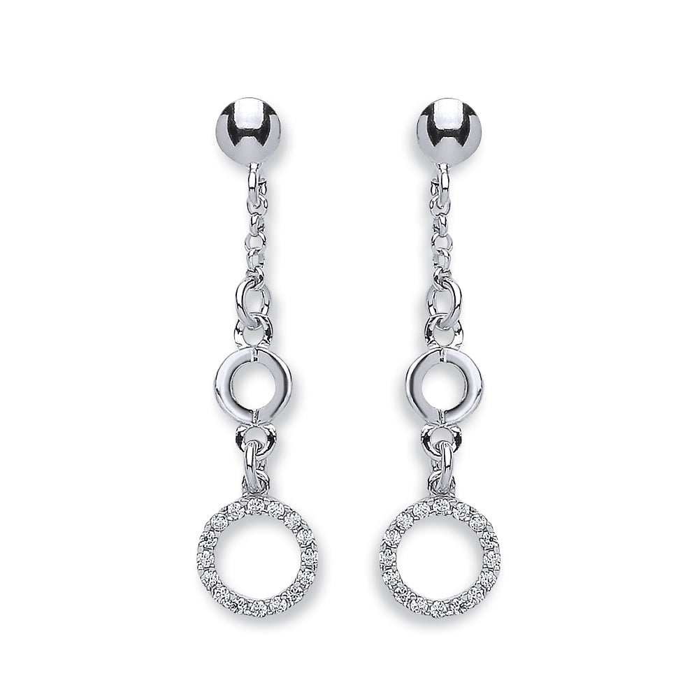 925 Sterling Silver Fancy Cubic Zirconia Circle Drop Earrings