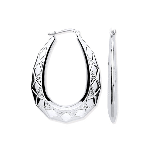 925 Sterling Silver Large Diamond Cut Oval Creoles
