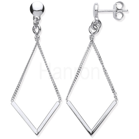 925 Sterling Silver Diamond Shape Chain Drop Earrings