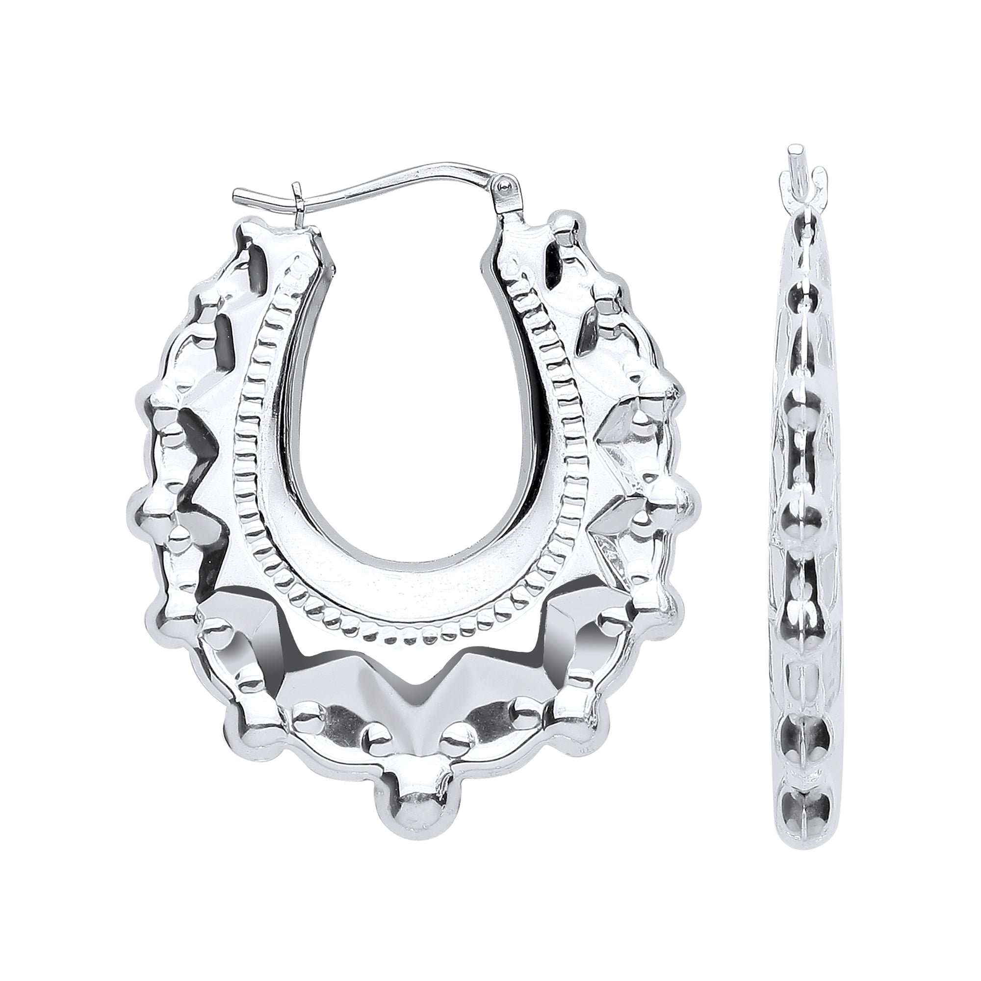 925 Silver Embossed Hinged Medium Oval Creoles