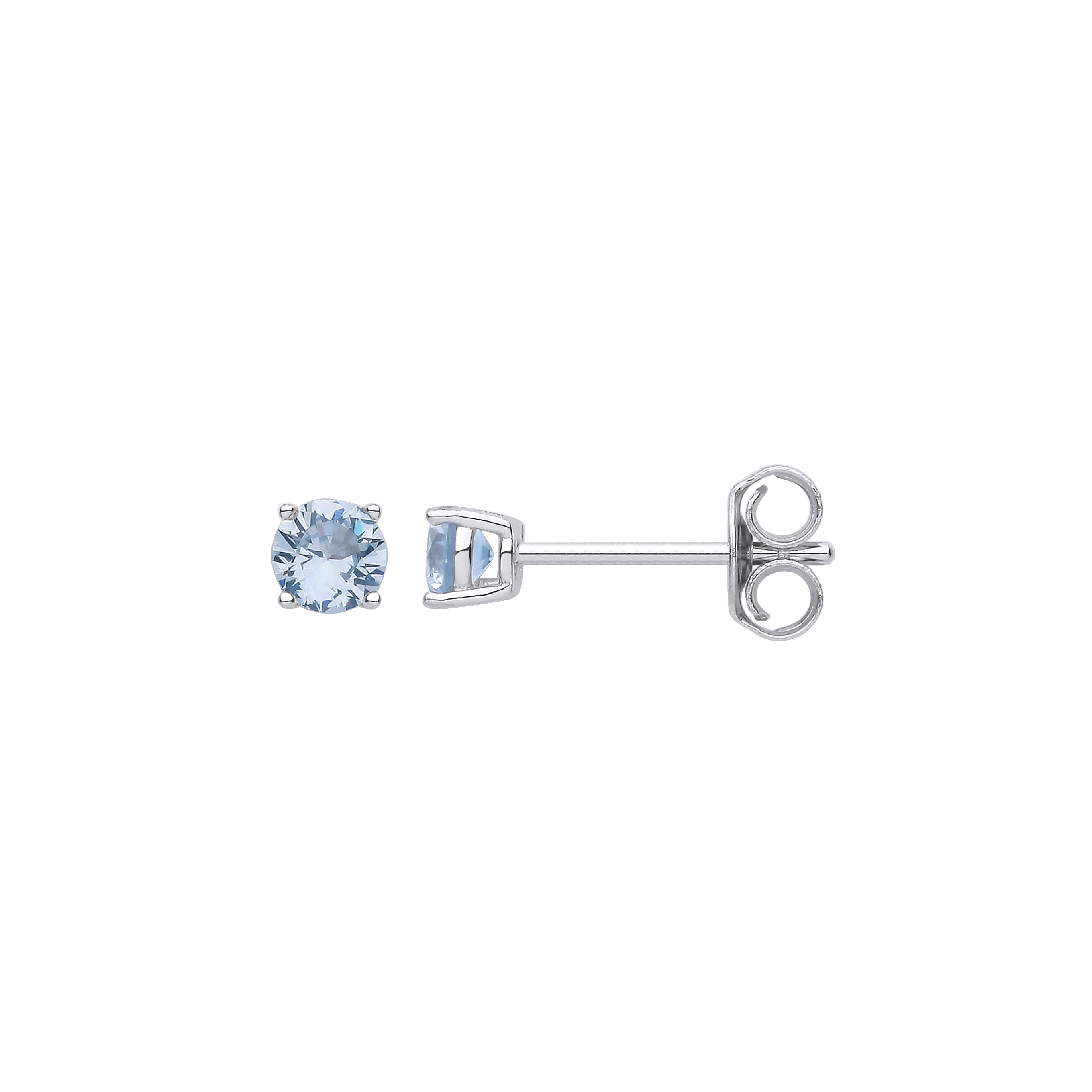 925 Sterling Silver Blue Cubic Zirconia Round Brilliant 4mm Studs