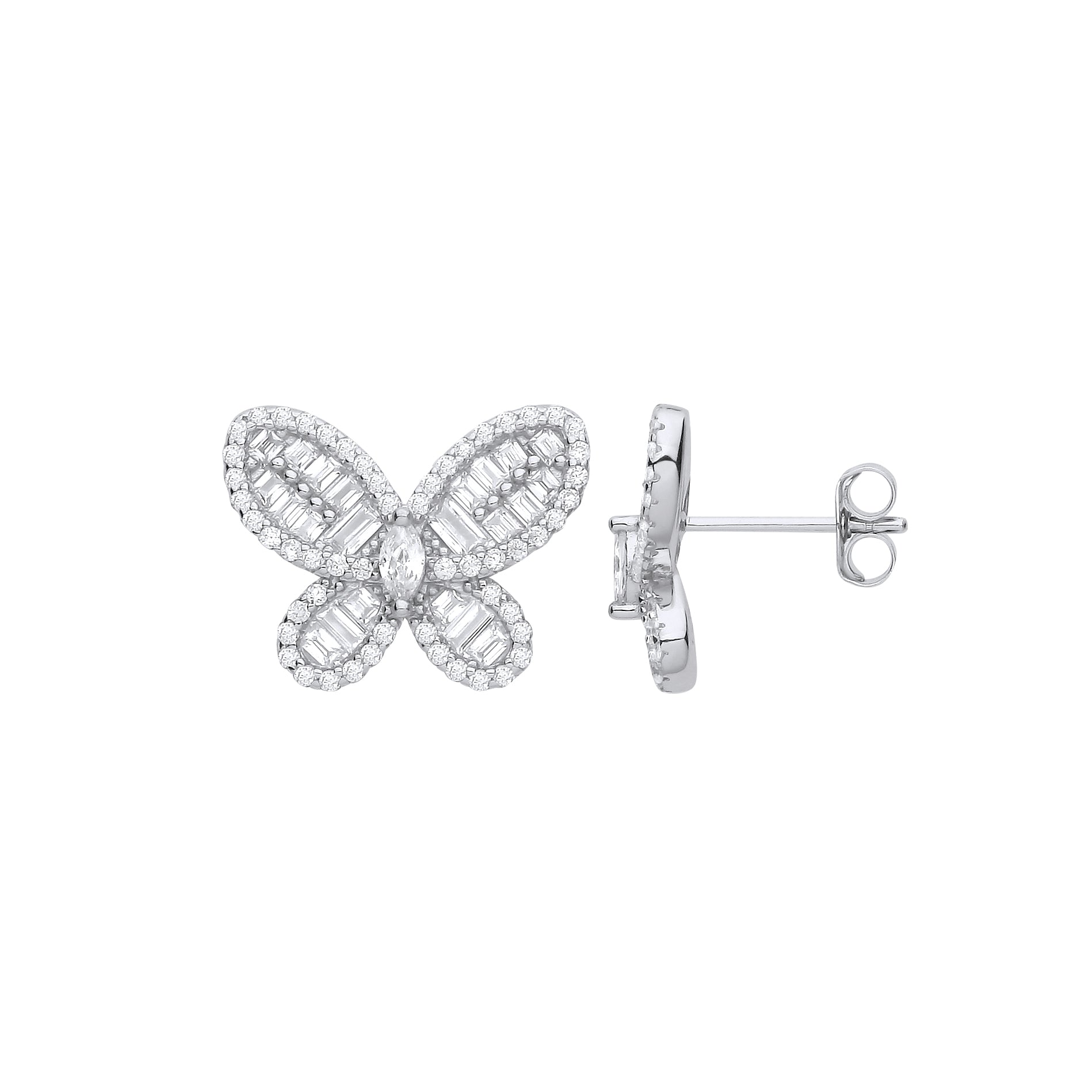925 Sterling Silver Cubic Zirconia Butterfly Studs