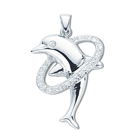 925 Sterling Silver Cz Dolphin Pendant with Chain