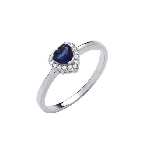 925 Sterling Silver Sapphire Blue Cz Halo Heart Ring