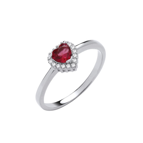 925 Sterling Silver Ruby Red Cz Halo Heart Ring