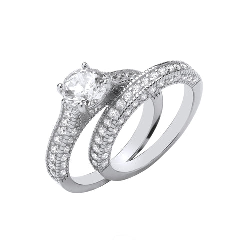 925 Sterling Silver Pave Set Cz Ladies Ring Set