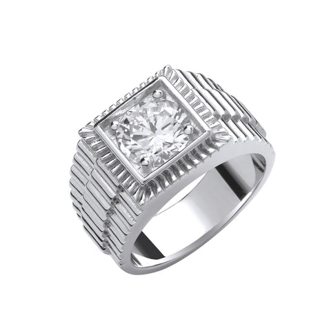 925 Sterling Silver Square Top with Round CZ Gents Ring