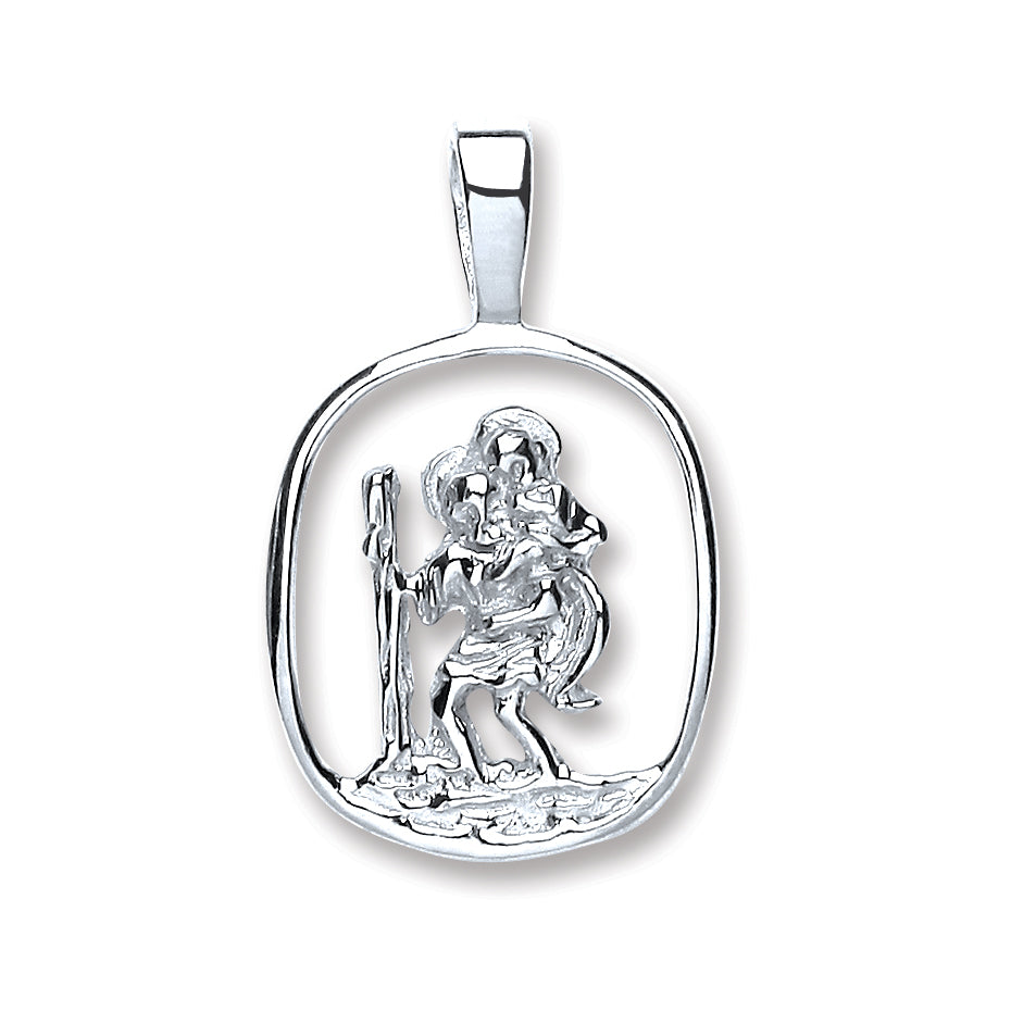 925 Sterling Silver Cut Out St Christopher Pendant with Chain