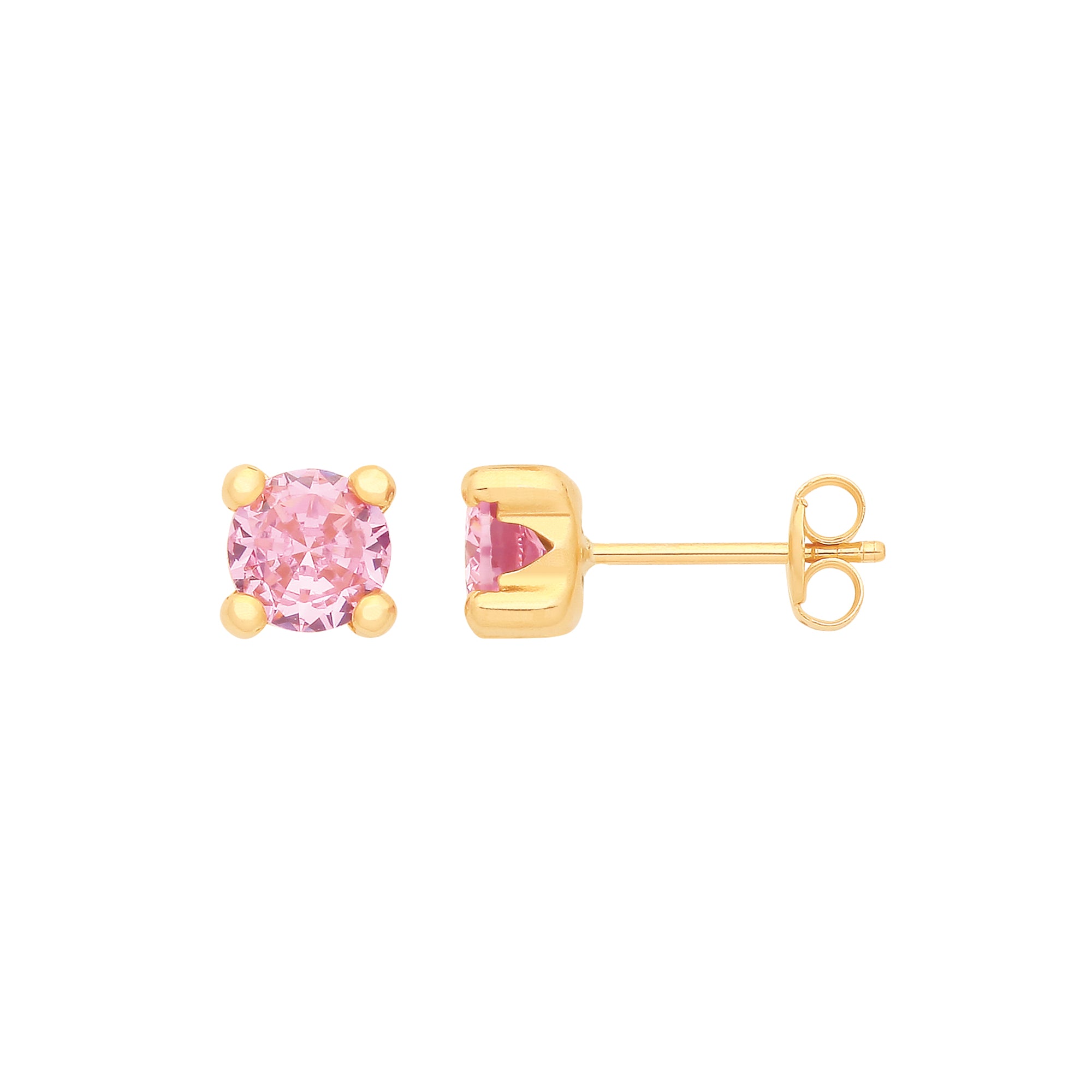 9ct Yellow Gold Round 5mm Pink Cubic Zirconia Stud