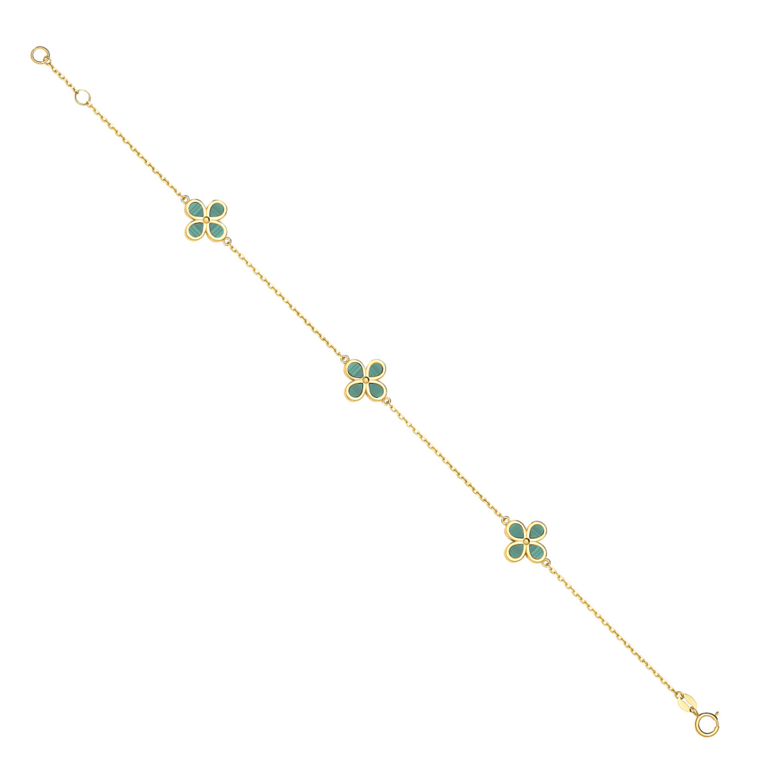 9ct Yellow Gold Green MLCH Flower Ladies Bracelet