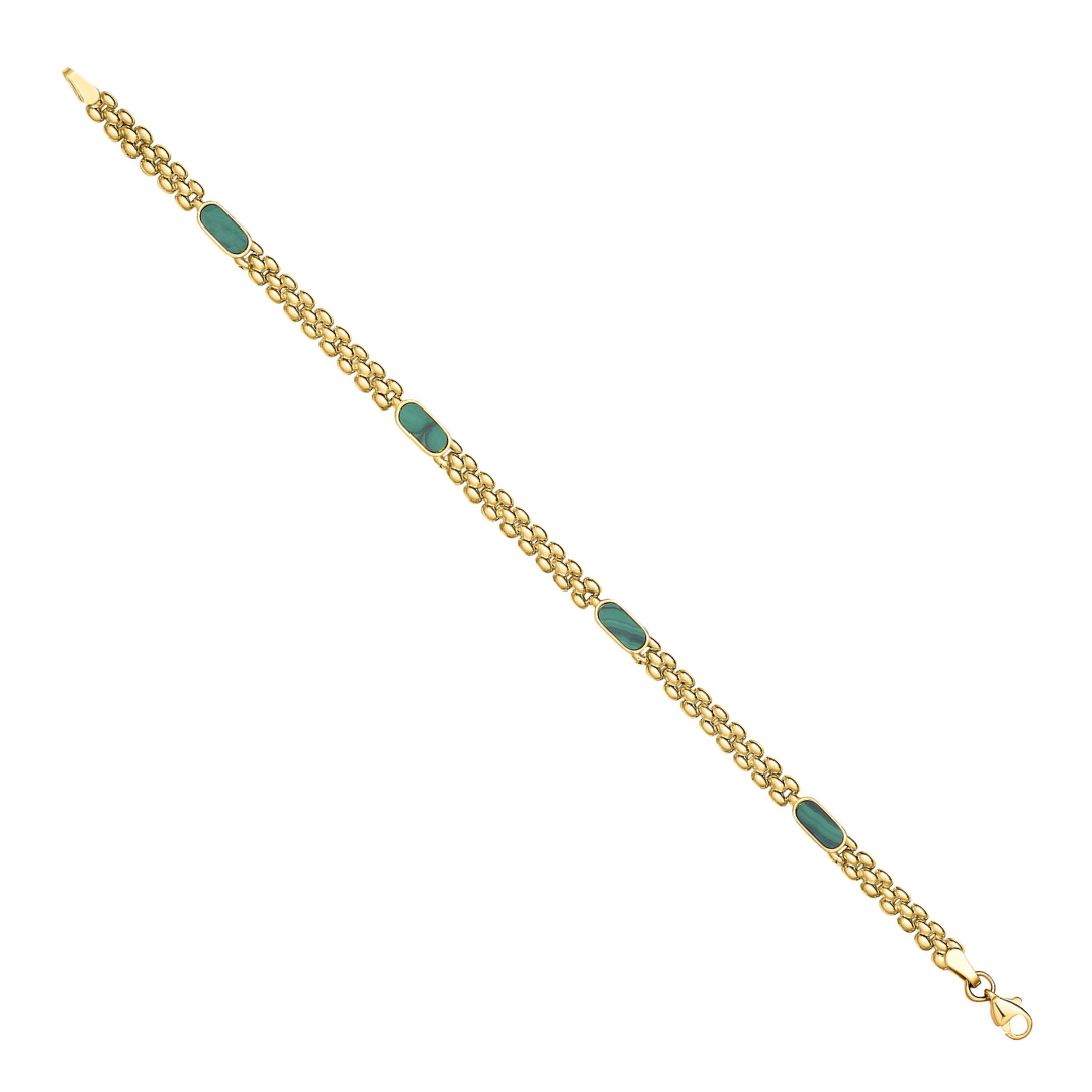 9ct Yellow Gold Green MLCH Panther Link Ladies Bracelet