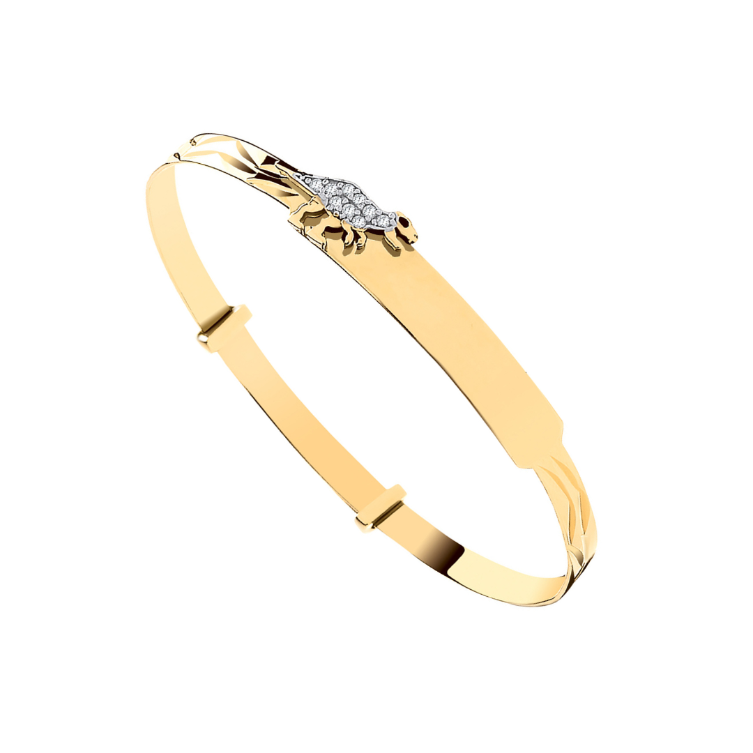 9ct Yellow Gold Expandable Baby ID Bangle With Dinosaur