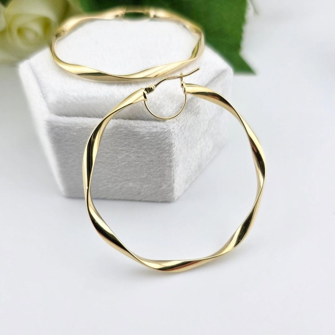 9ct Yellow Gold 45mm Twist Hoop Earrings