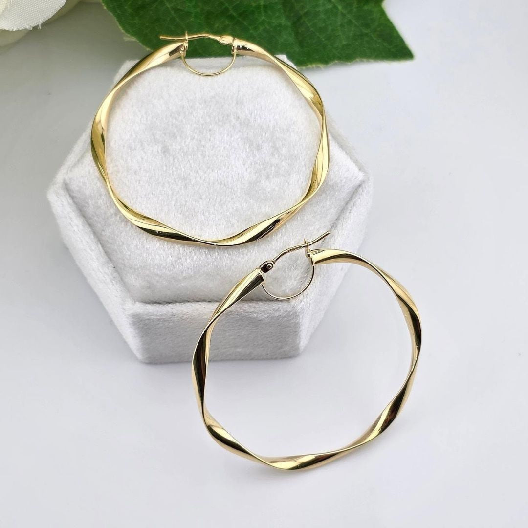 9ct Yellow Gold 45mm Twist Hoop Earrings