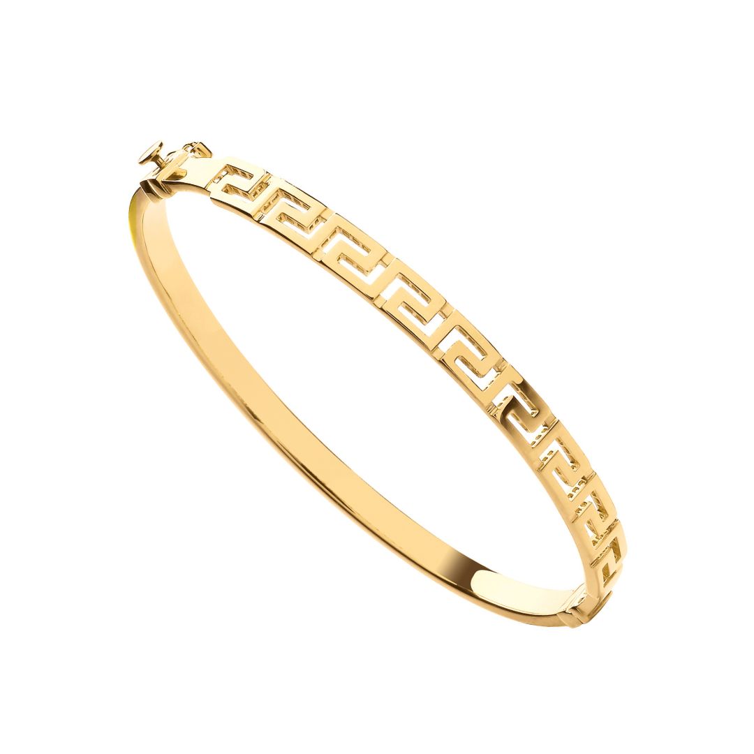 9ct Yellow Gold Greek Key Ladies Hollow Bangle
