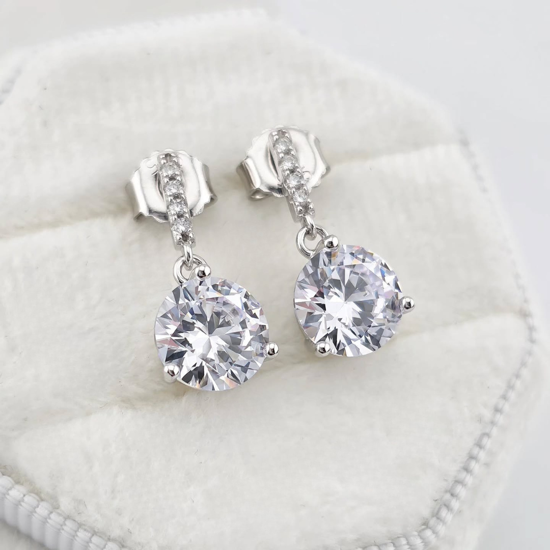 925 Sterling Silver Cubic Zirconia Drop Stud Earrings