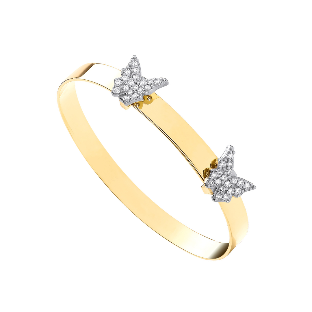 9ct Yellow Gold 4.3mm CZ Butterflies Baby Bangle