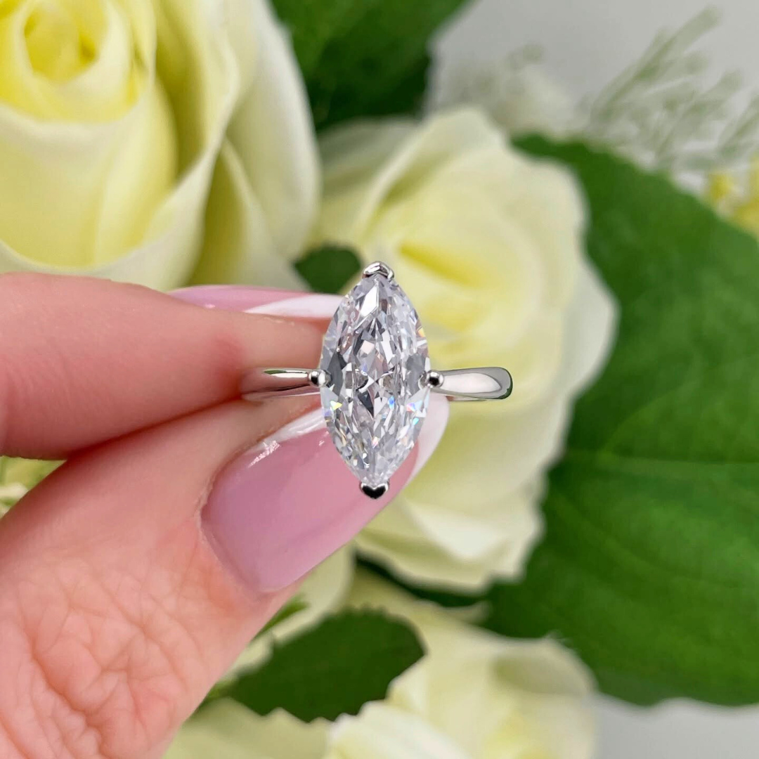 925 Sterling Silver Marquise Cut Solitaire Ring