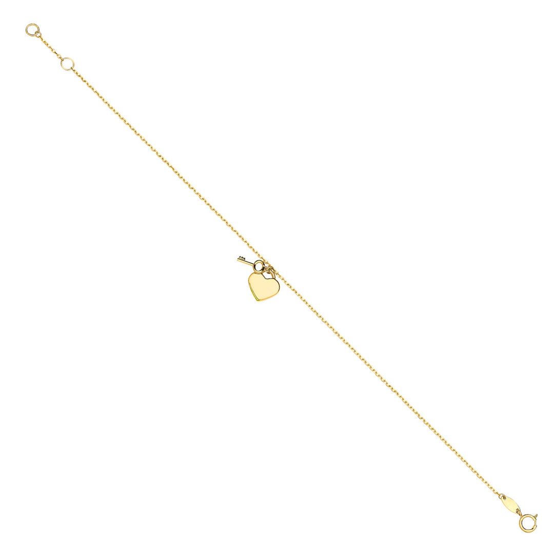 9ct Yellow Gold Key & Heart Ladies Bracelet
