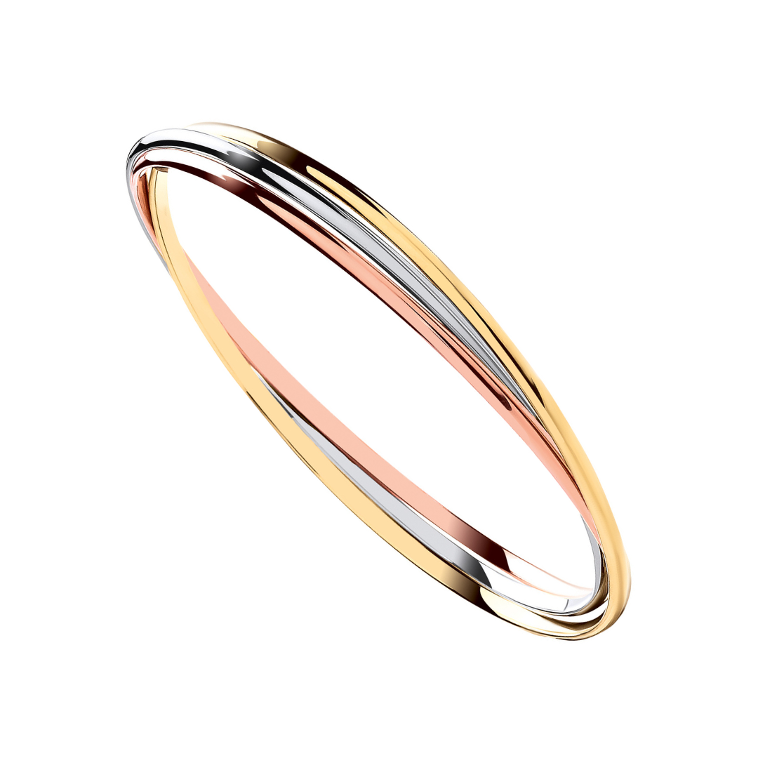 9ct Yellow, White & Rose Gold Russian Wedding 2.4mm Bangle