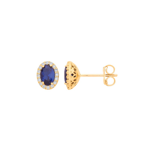 9ct Yellow Gold Oval Blue CZ Stud Earrings