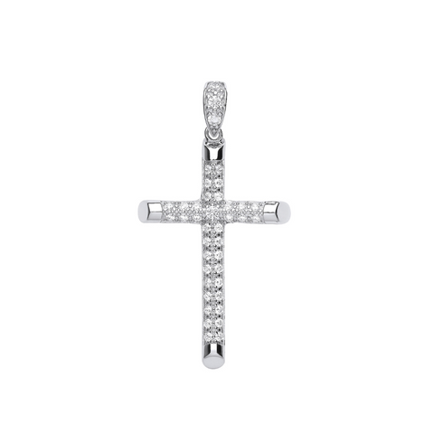 925 Sterling Silver Large CZ Cross with Chain