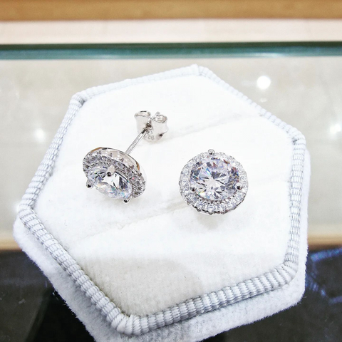 925 Sterling Silver 6mm Round Brilliant Cz Halo Stud Earrings