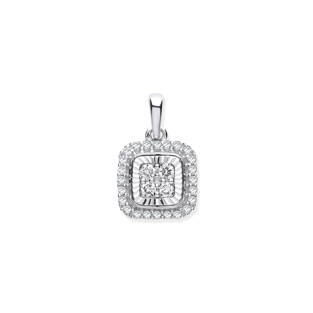 9ct White Gold Diamond Cut Bezel Square 0.25ct Diamond Pendant