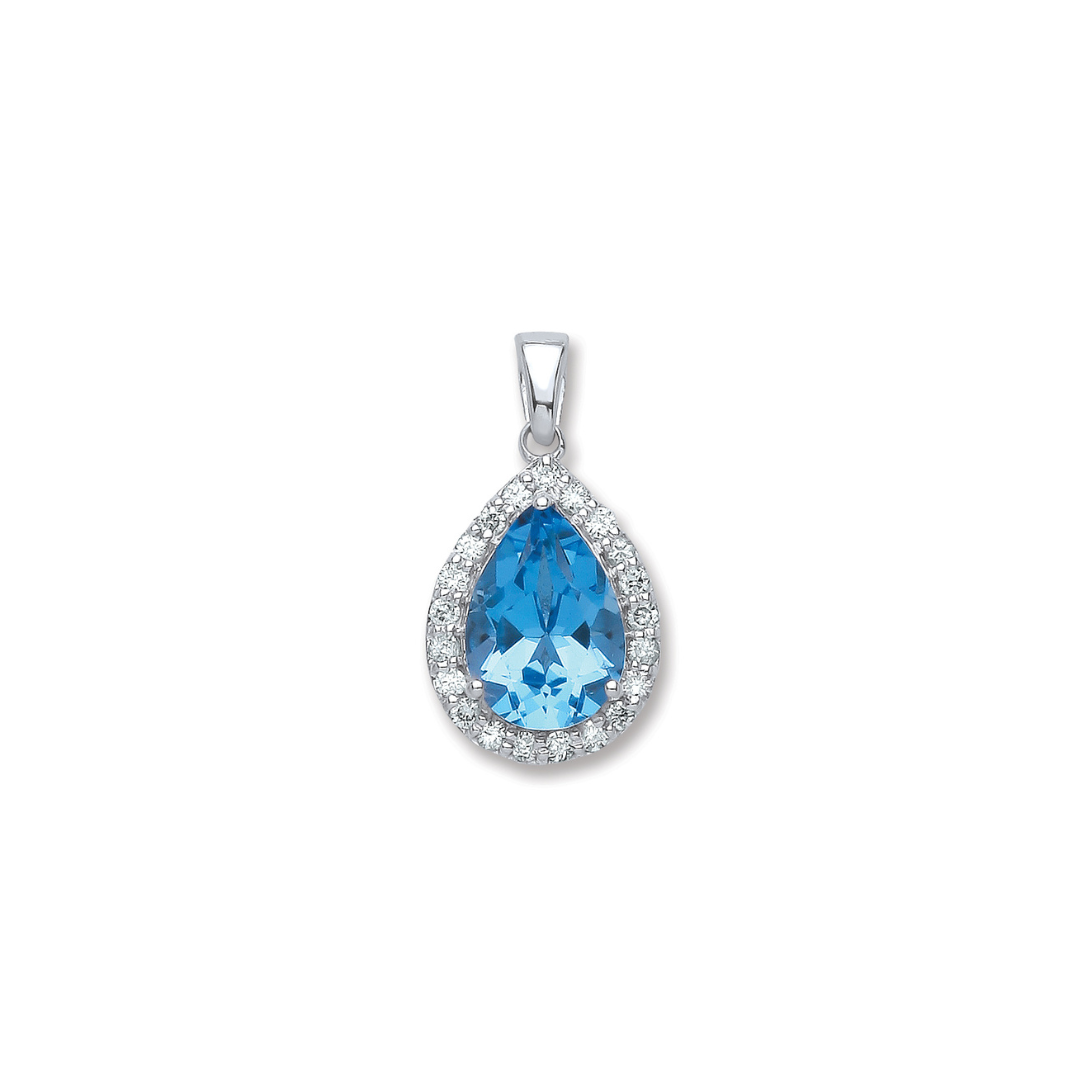 9ct White Gold 0.20ct Diamond, 2.50ct BT Pear Shape Pendant