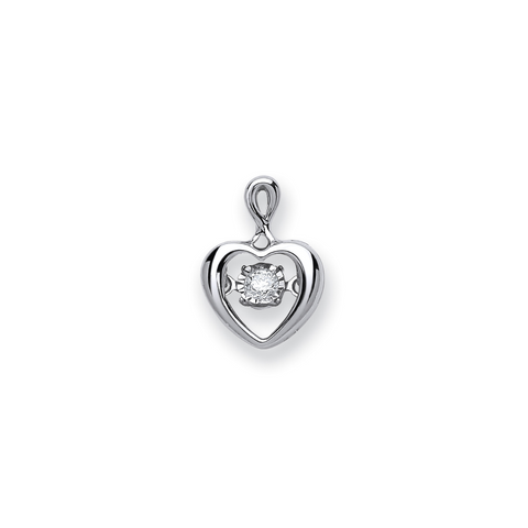 9ct White Gold 0.06ct Dancing Diamond Heart Pendant