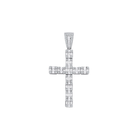 18ct White Gold 2.00ct Baguette & Brilliant Claw Set Cross Diamond Pendant