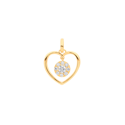 9ct Yellow gold 0.30ct Diamond Heart Shape Drop Pendant