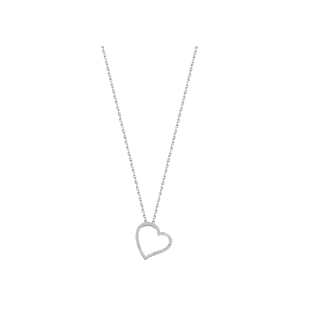 9ct White Gold 0.12ct Diamond Heart Pendant with 18in/45cm White Gold Chain