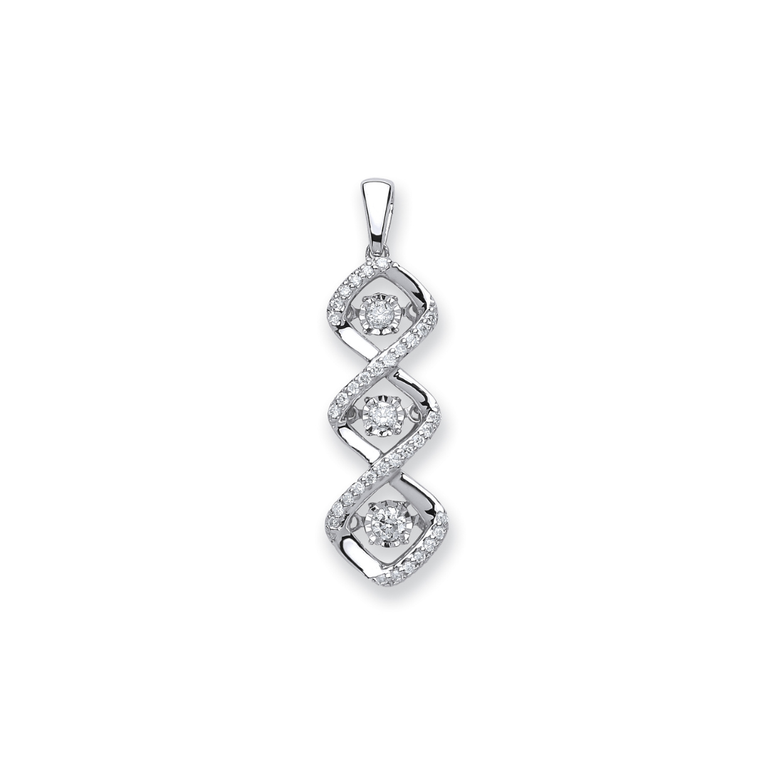 9ct White Gold 0.25ct Dancing Diamond Drop Pendant