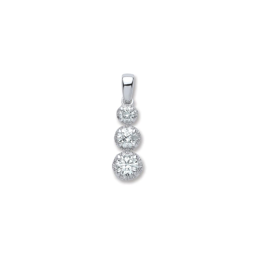 18ct White Gold 0.75ct Diamond Trilogy Pendant