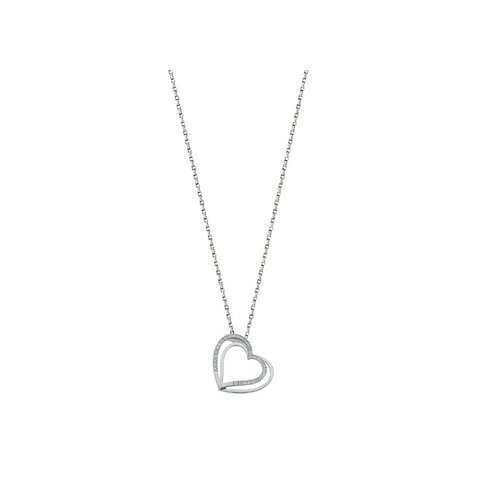 9ct White Gold 0.15ct Diamond Double Heart Pendant with 18in/45cm Chain