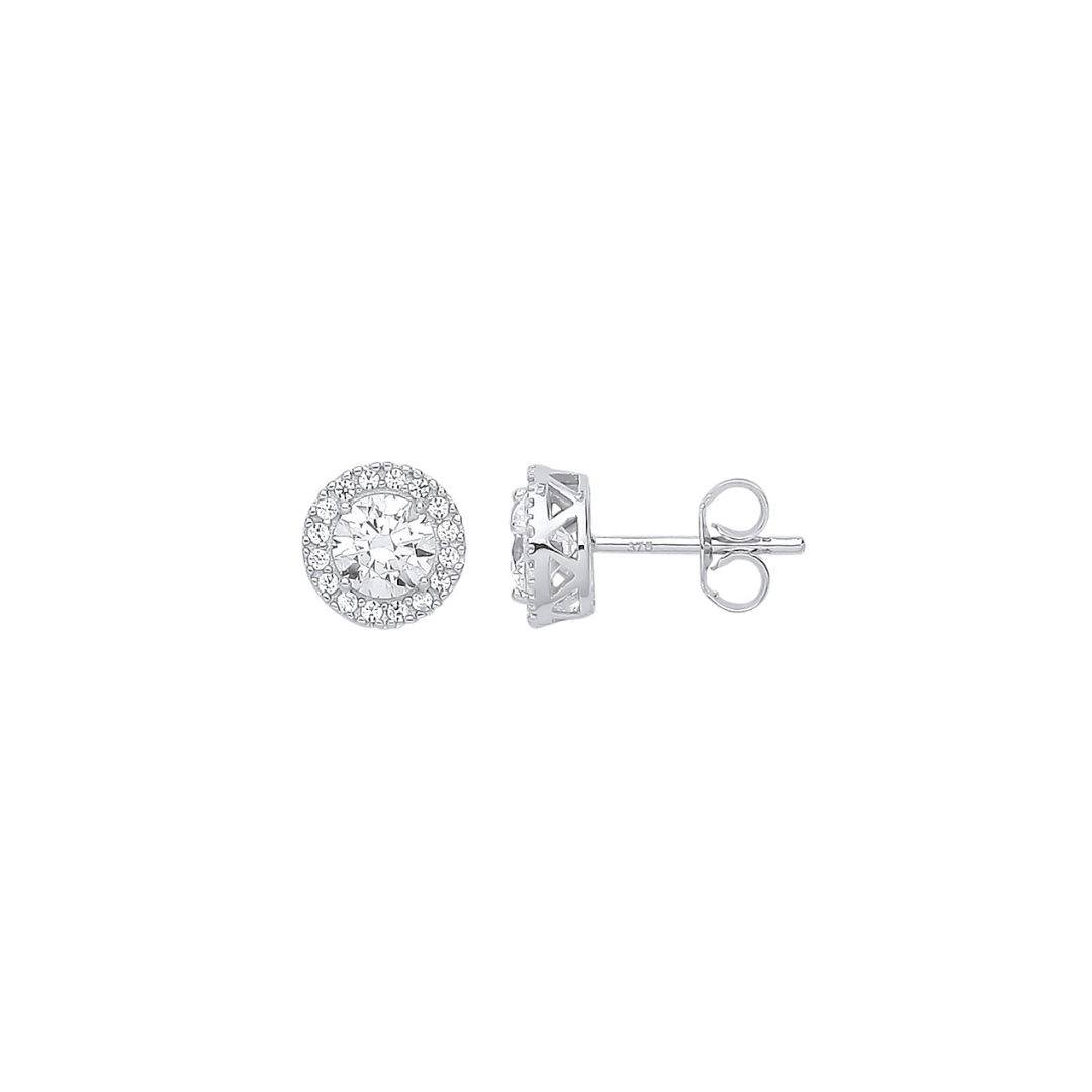 9ct White Gold Round Cubic Zirconia Halo Stud Earrings