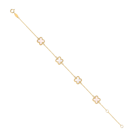 9ct Yellow Gold Four Leaf Clover 18"Necklace/07" Bracelet