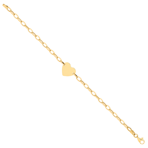 9ct Yellow Gold Heart Plate Belcher Link Ladies Bracelet
