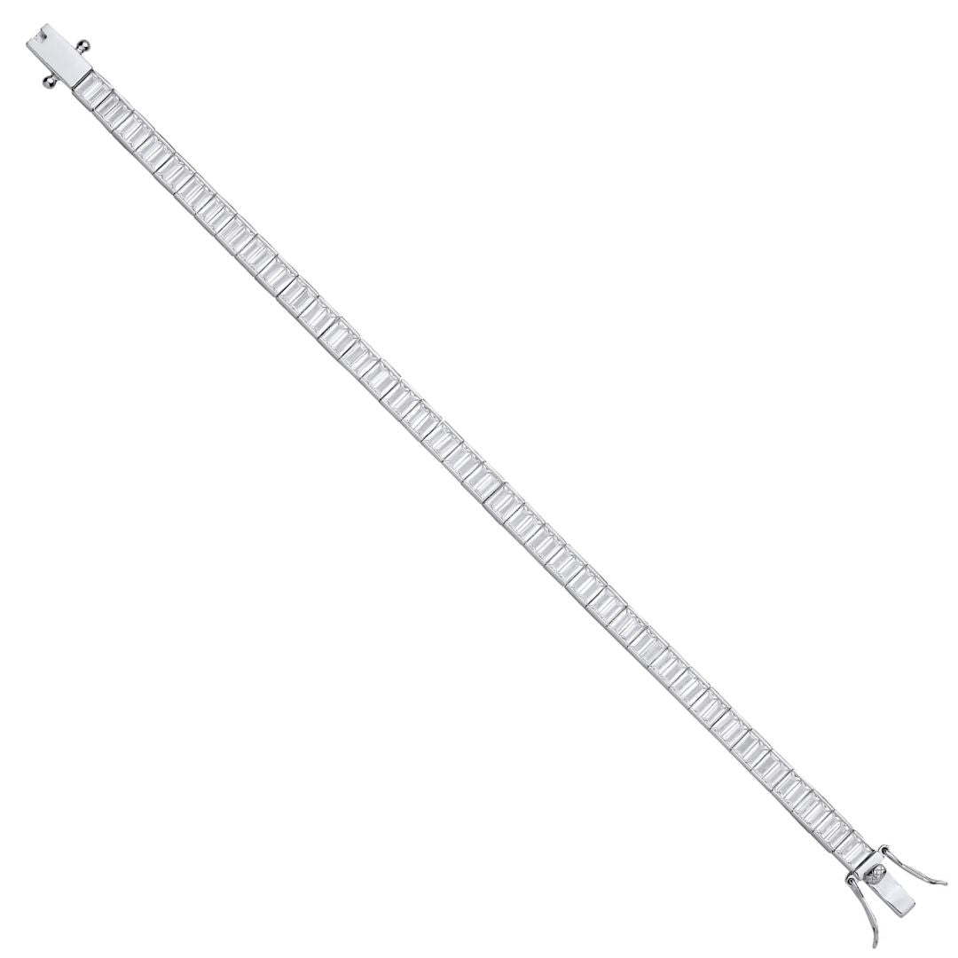 925 Sterling Silver Baguette Cut Cz Ladies Tennis Bracelet 7"