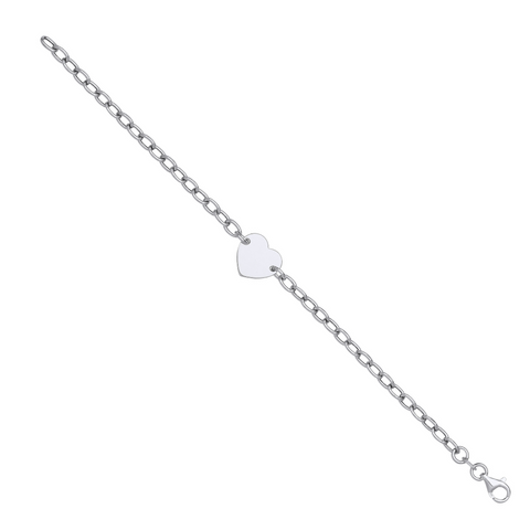 925 Sterling Silver Polished Heart Charm Chain Bracelet 7.5"